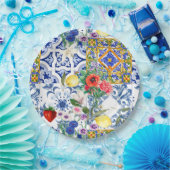 Mittelmeerfliesen, Zitronen, Blume, Majolika, Pappteller (Party)