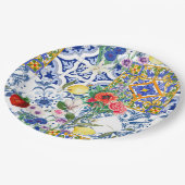 Mittelmeerfliesen, Zitronen, Blume, Majolika, Pappteller (Schrägansicht)