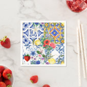 Mittelmeerfliesen, Zitronen, Blume, Majolika, Serviette (Beispiel)