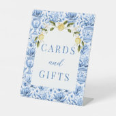 Mittelmeerfliesen Zitronen Hochzeitskarten und Ges Sockelschild (Vorderseite)