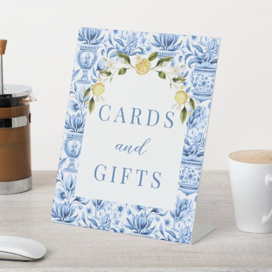 Mittelmeerfliesen Zitronen Hochzeitskarten und Ges Sockelschild (In SItu)