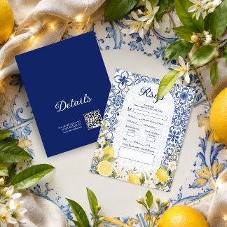 Mittelmeerfliesen & Zitronengirlande Hochzeit TLW2 RSVP Karte