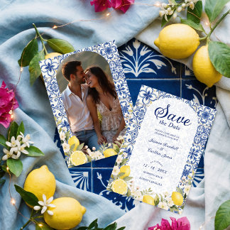 Mittelmeerfliesen & Zitronengirlande Hochzeit TLW2 Save The Date