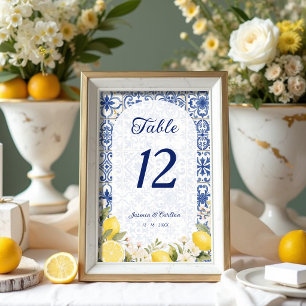 Mittelmeerfliesen & Zitronengirlande Hochzeit TLW2 Tischnummer