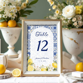 Mittelmeerfliesen & Zitronengirlande Hochzeit TLW2 Tischnummer