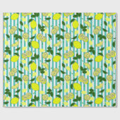 Mittelmeergelbe Zitronen auf Aquamarinen blauen St Geschenkpapier (Flach)