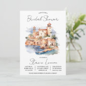 Mittelmeerinsel, Brautparty für Reisen Einladung (Stehend Vorderseite)