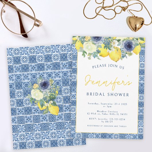 Mittelmeerkachel und Brautparty Lemon Einladung