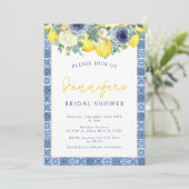 Mittelmeerkachel und Brautparty Lemon Einladung (Stehend Vorderseite)