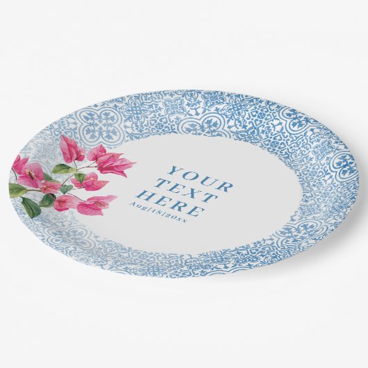 Mittelmeerkachelmuster Pappteller (Schrägansicht)