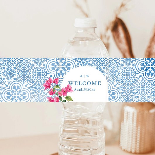 Mittelmeerkachelmuster Wasserflaschenetikett