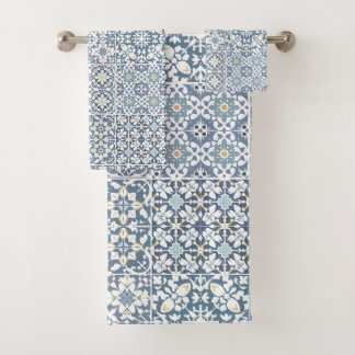 Mittelmeerkacheln, marokkanisch, Majolika, Azulejo Badhandtuch Set