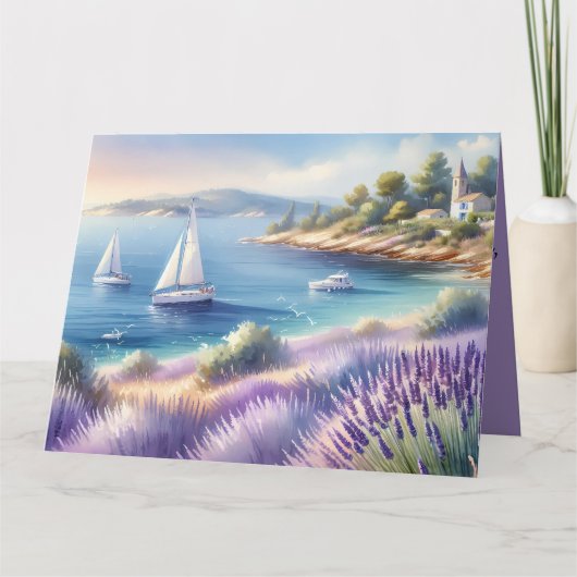 Mittelmeerküste mit Segelbooten Dankeskarte (Vorderseite)