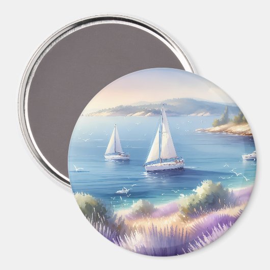 Mittelmeerküste mit Segelbooten Magnet (Vorderseite/Rückseite)