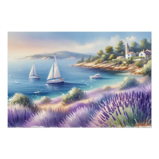 Mittelmeerküste mit Segelbooten Poster (Vorderseite)