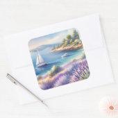 Mittelmeerküste mit Segelbooten Quadratischer Aufkleber (Umschlag)