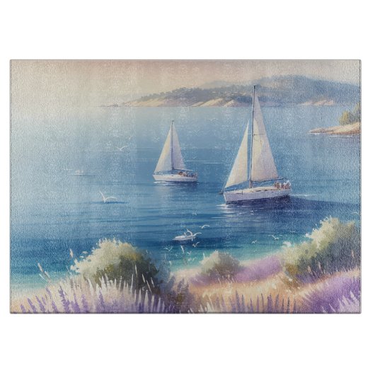 Mittelmeerküste mit Segelbooten Schneidebrett (Vorderseite)