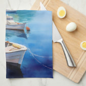 Mittelmeerküstendorf | Badegewässerfarbe Geschirrtuch (Viertel Falte)