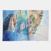 Mittelmeerküstendorf | Badegewässerfarbe Geschirrtuch (Horizontal)