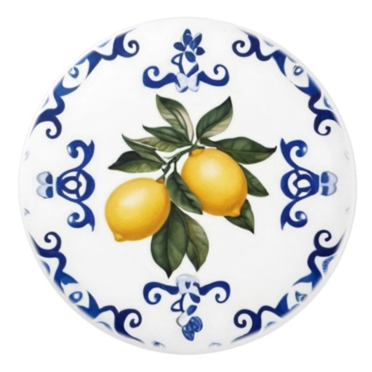 Mittelmeerlemme mit blauer und weißer Grenze Keramikknauf (Vorderseite)