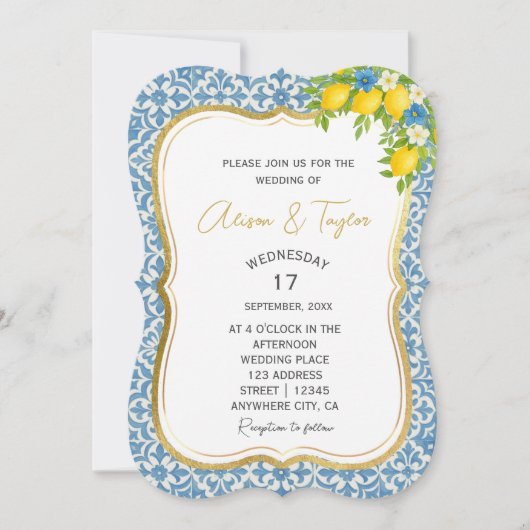 Mittelmeerlemon & Blauer Tile Einladung (Vorderseite)