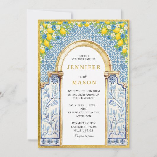 Mittelmeerlemon & Blauer Tile Einladung (Vorderseite)