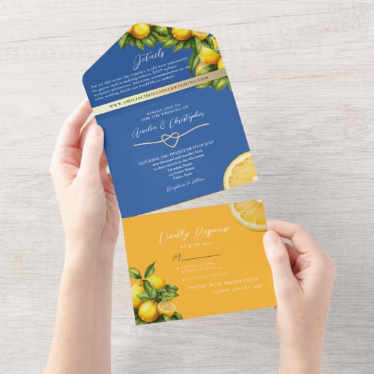 Mittelmeerlemon-Hochzeit All In One Einladung (Abreißen)