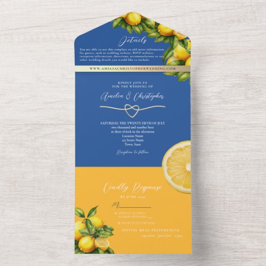 Mittelmeerlemon-Hochzeit All In One Einladung (Innen Boden)