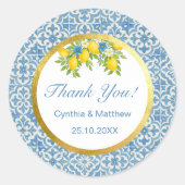 Mittelmeerlemon und Blauer Tile Runder Aufkleber (Vorderseite)