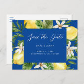 Mittelmeerlemon Wedding Blue Save the Date Postkarte (Vorne/Hinten)