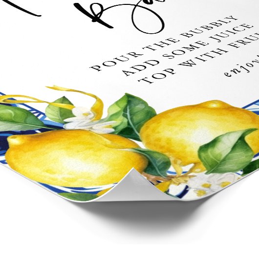 Mittelmeerlemonen Brautparty Mimosa Bar Sign Poster (Ecke)
