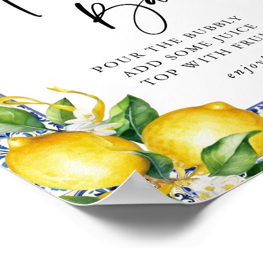 Mittelmeerlemonen Brautparty Mimosa Bar Sign Poster (Ecke)