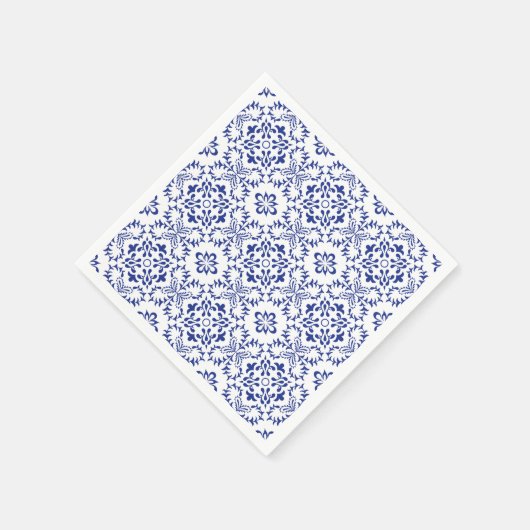 Mittelmeerlemonen Hochzeit mit blauen Mosaiken Serviette (Ecke)