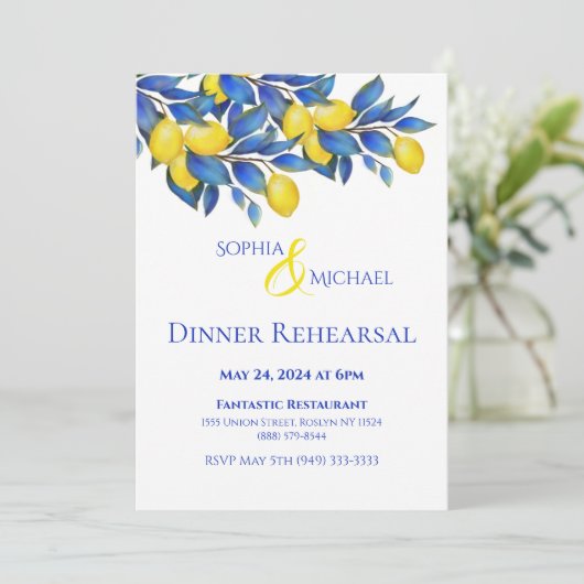 Mittelmeerlemonen- Hochzeitsessen Probe- Einladung (Stehend Vorderseite)