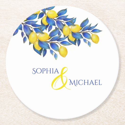 Mittelmeerlemonen-Hochzeitspapier-Untersetzer Runder Pappuntersetzer (Vorderseite)