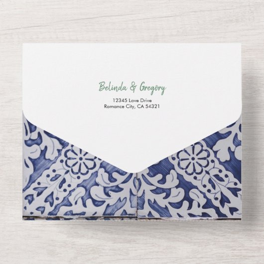 Mittelmeerlemonen Portugiesische Tiles Wedding All In One Einladung (Rückseite)