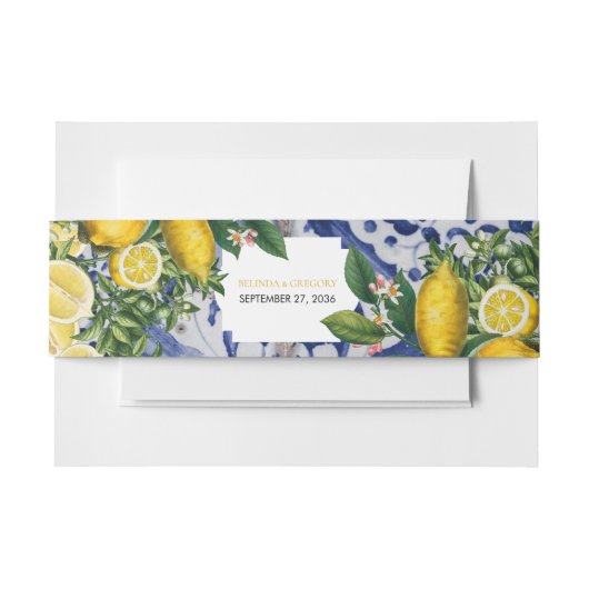 Mittelmeerlemonen Portugiesische Tiles Wedding Einladungsbanderole (Vorderseite Beispiel)