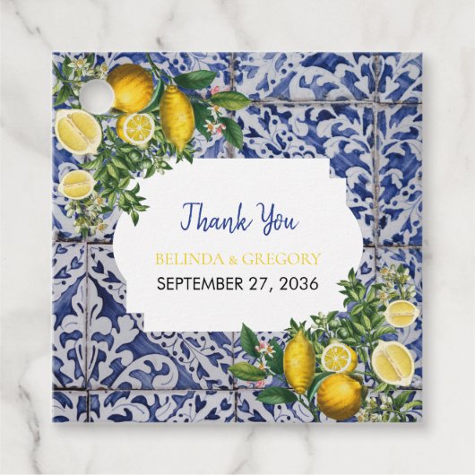 Mittelmeerlemonen Portugiesische Tiles Wedding Geschenkanhänger (Vorderseite)