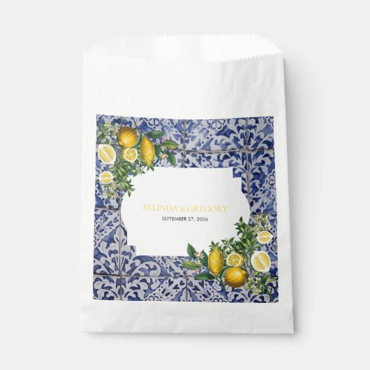 Mittelmeerlemonen Portugiesische Tiles Wedding Geschenktütchen (Vorderseite)