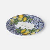 Mittelmeerlemonen Portugiesische Tiles Wedding Pappteller (Schrägansicht)