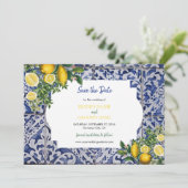 Mittelmeerlemonen Portugiesische Tiles Wedding Save The Date (Stehend Vorderseite)