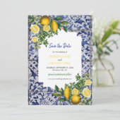Mittelmeerlemonen Portugiesische Tiles Wedding Save The Date (Stehend Vorderseite)