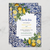 Mittelmeerlemonen Portugiesische Tiles Wedding Save The Date (Vorne/Hinten)