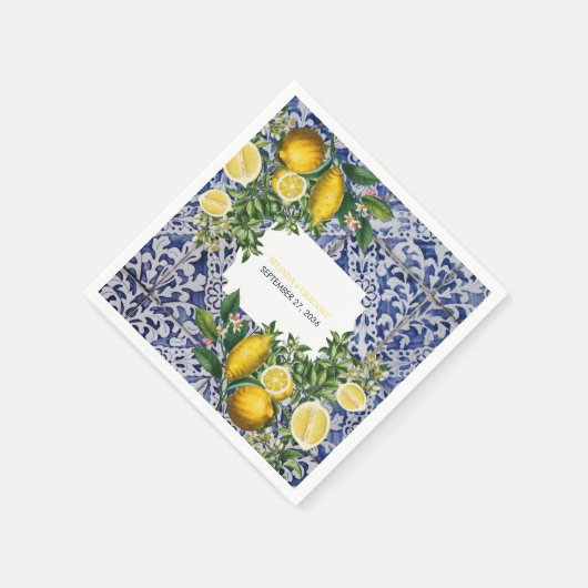 Mittelmeerlemonen Portugiesische Tiles Wedding Serviette (Ecke)