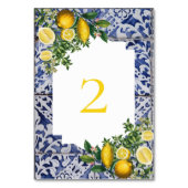 Mittelmeerlemonen Portugiesische Tiles Wedding Tischnummer (Rückseite)