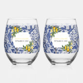 Mittelmeerlemonen Portugiesische Tiles Wedding Weinglas Ohne Stiel (Vorderseite)