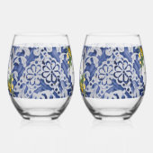 Mittelmeerlemonen Portugiesische Tiles Wedding Weinglas Ohne Stiel (Rechts)