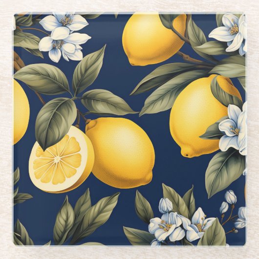 Mittelmeerlemonen über die italienische Marine Bar Glasuntersetzer (Vorderseite)