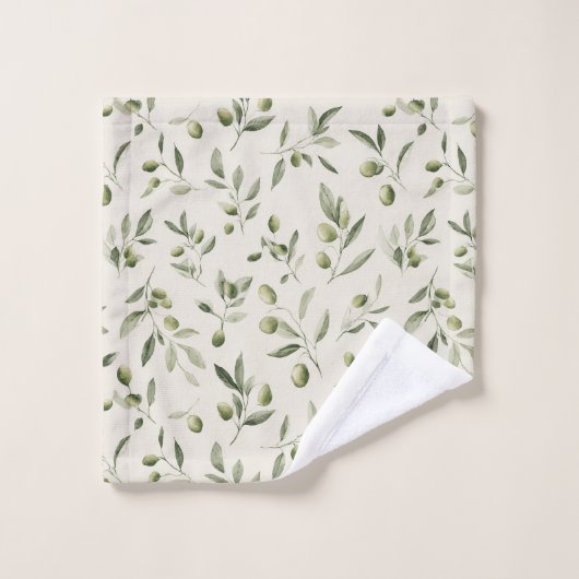 Mittelmeermuster der Olivenzweige Badhandtuch Set (Waschlappen)