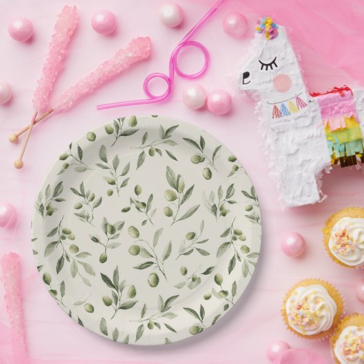 Mittelmeermuster der Olivenzweige Pappteller (Party)